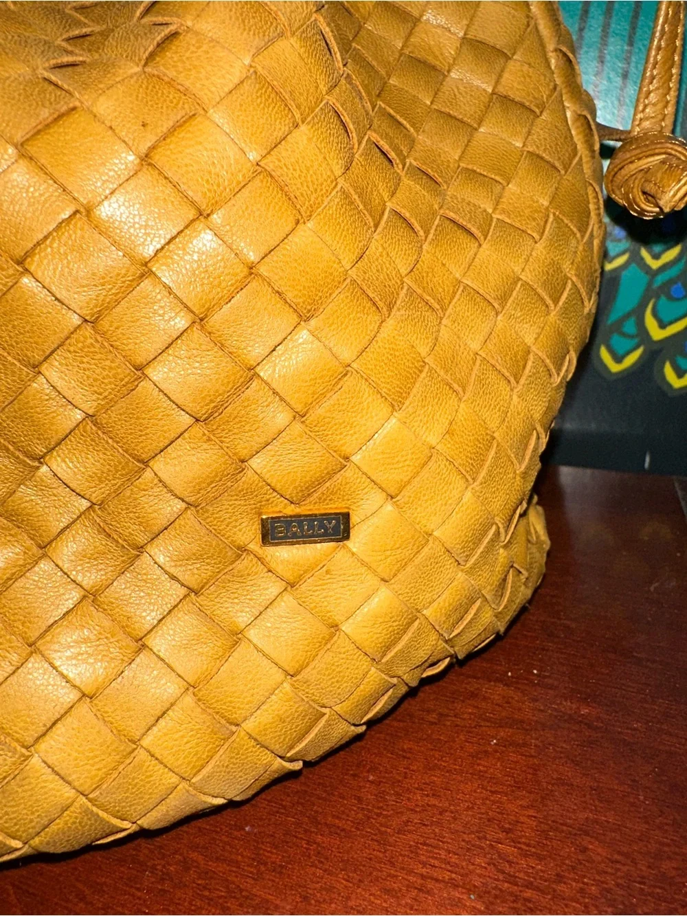 Vintage Bally International Woven Leather Drawstring Bucket Bag Lambskin Italy